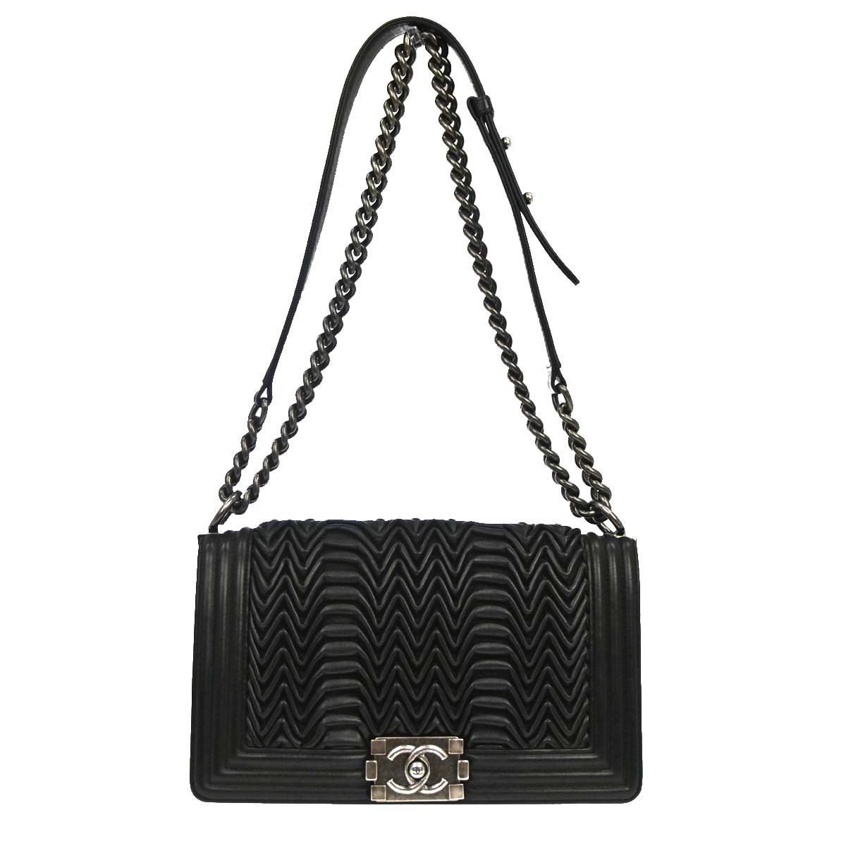 Chanel Boy Flap 3D Pleated Leather Black Leather Shoulder Bag Bag (Pre-Owned)