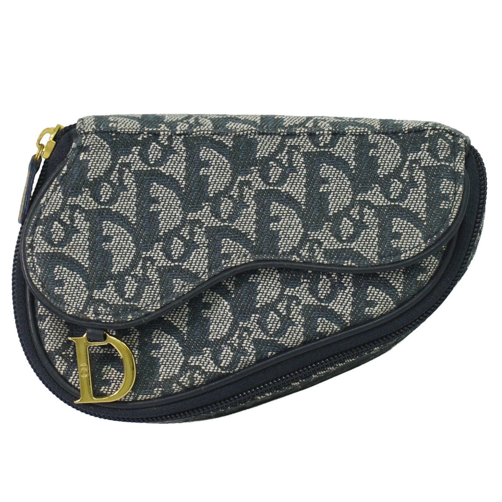 Christian Dior Saddle Zip Diorissimo Canvas Navy Canvas Clutche & Pouche Bag (Pre-Owned)
