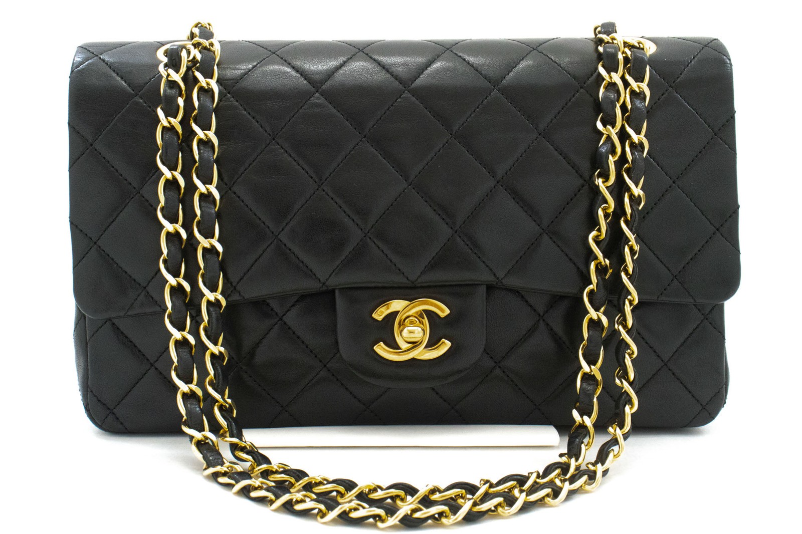 Chanel Classic Flap Lambskin Black Leather Crossbody Bag Bag (Pre-Owned)