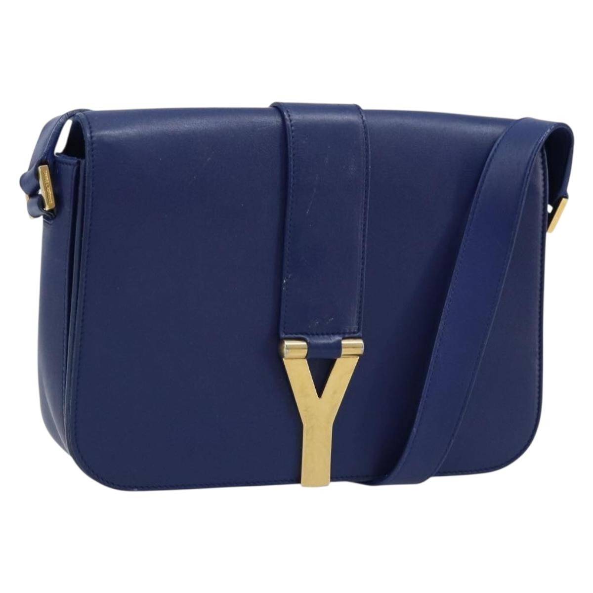 Saint Laurent Chyc Flap Leather Blue Leather Handbag (Pre-Owned)