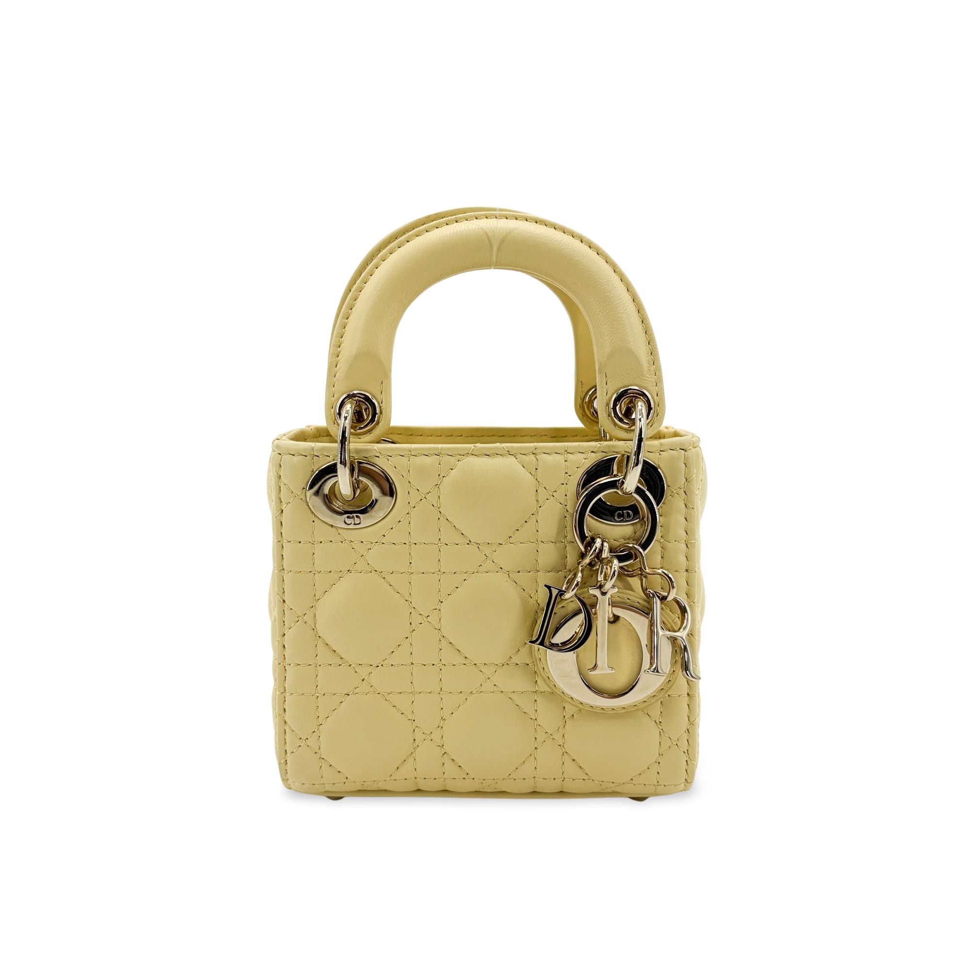 Christian Dior Lady Dior Lambskin Yellow Lamb Handbag (Pre-Owned)