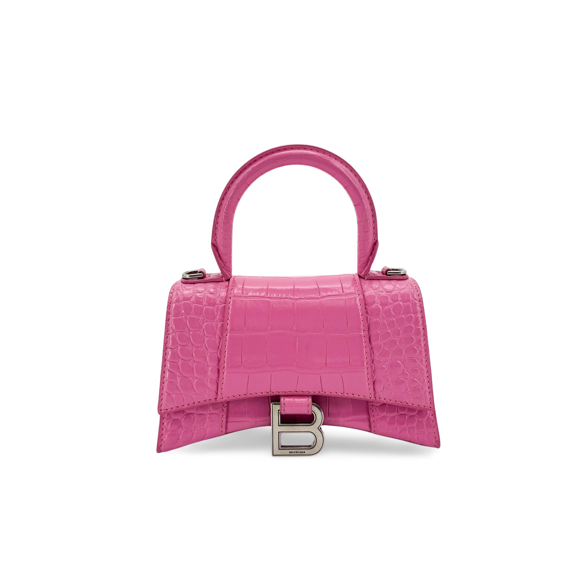 Balenciaga Hourglass Top Handle Crocodile Embossed Leather Pink Leather Handbag (Pre-Owned)