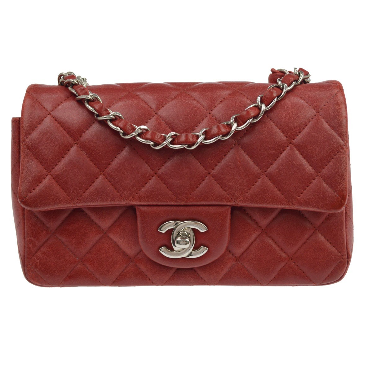 Chanel Classic Single Flap Bag Quilted Lambskin Red Leather Shoulder Bag Bag (Pre-Owned)