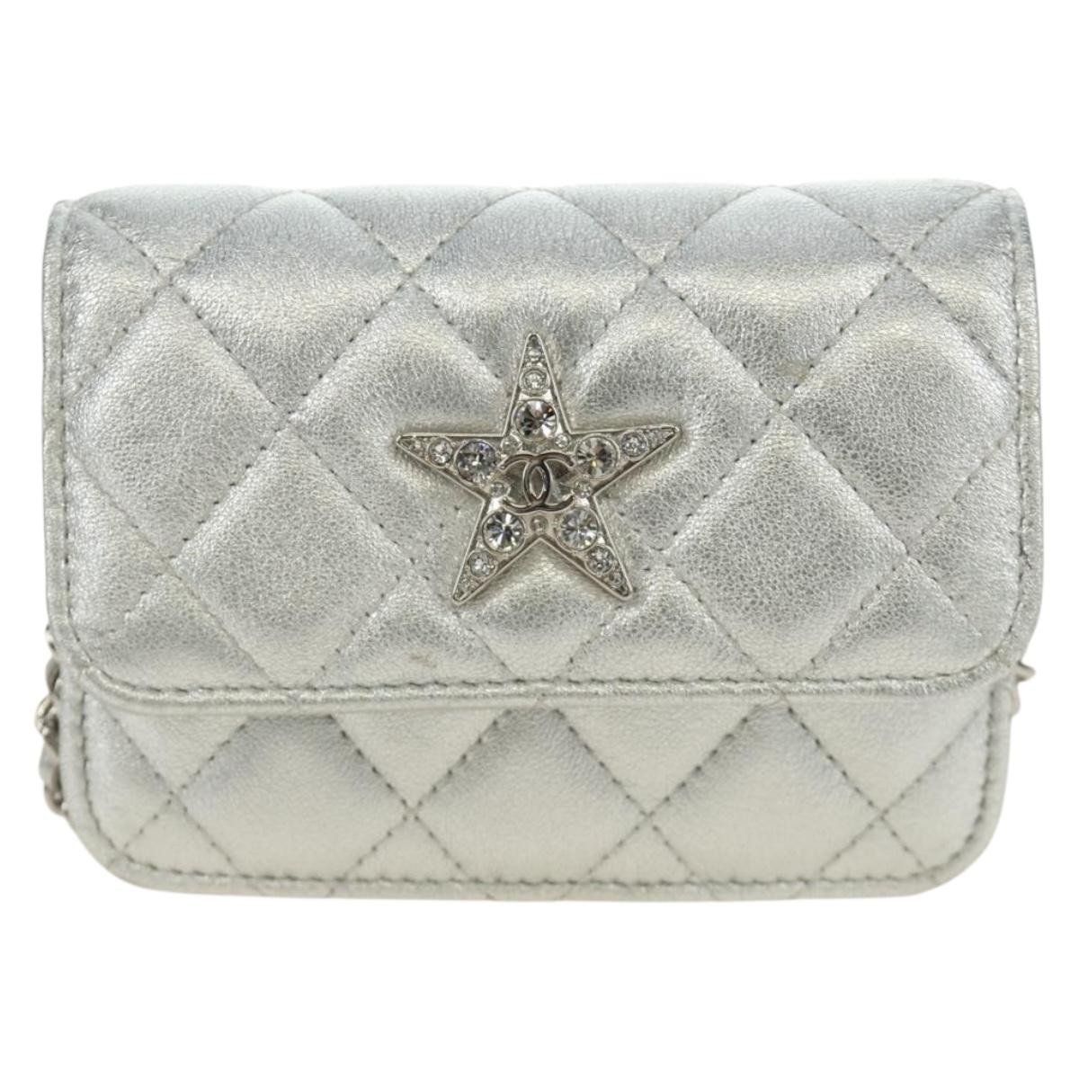 Chanel Cc Star Flap Chain Belt Quilted Lambskin Silver Leather Clutche & Pouche Bag (Pre-Owned)