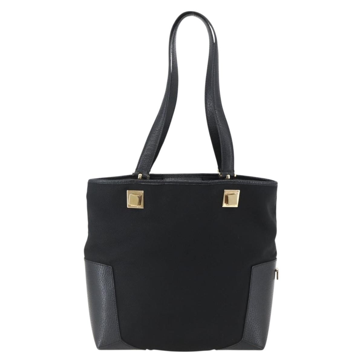Salvatore Ferragamo Tote Woven Leather Black Canvas Tote Bag Bag (Pre-Owned)