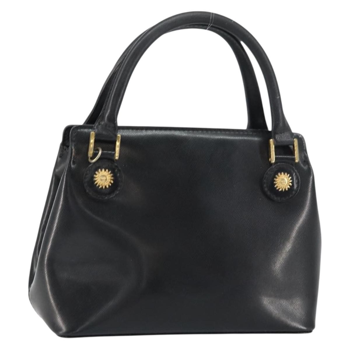 Versace Vintage Leather Black Leather Handbag (Pre-Owned)
