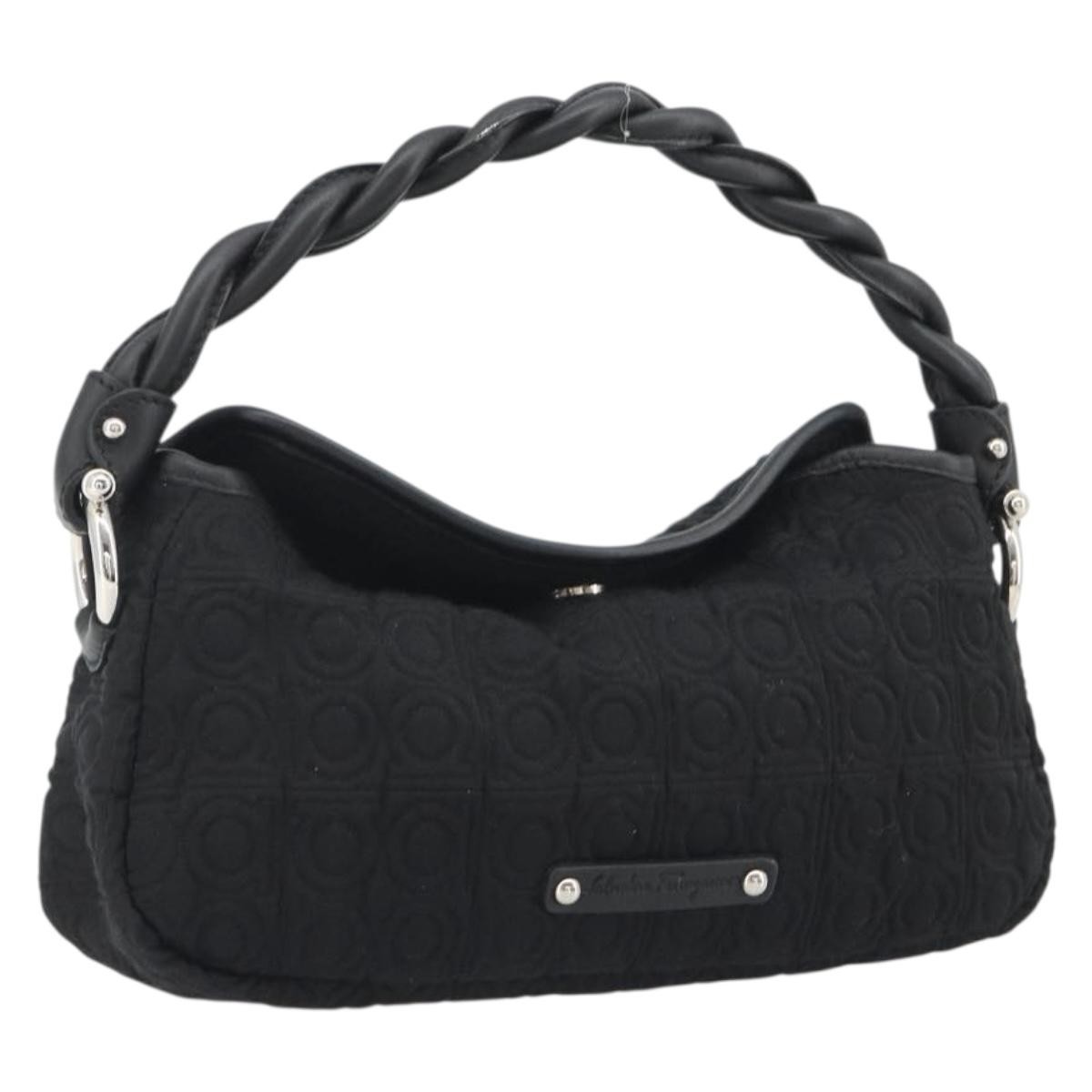 Salvatore Ferragamo Gancini Hobo Leather Black Cotton Shoulder Bag Bag (Pre-Owned)