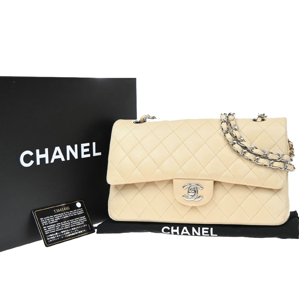 Chanel Timeless - Classic Double Flap Leather Beige Leather Handbag (Pre-Owned)