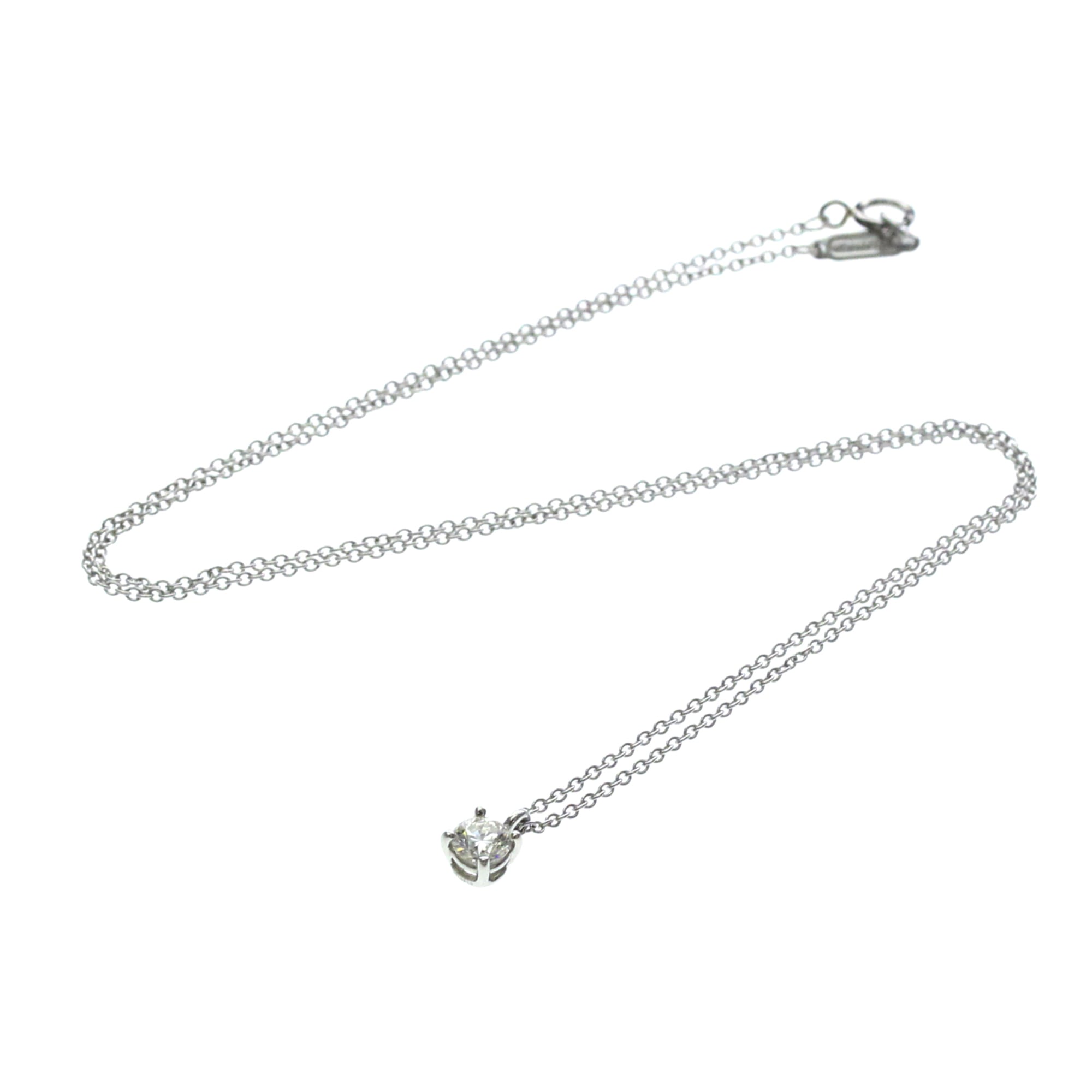 Tiffany & Co. Solitaire Pendant Platinum With Emerald Cut Diamond Silver Platinum Necklace Jewelry (Pre-Owned)