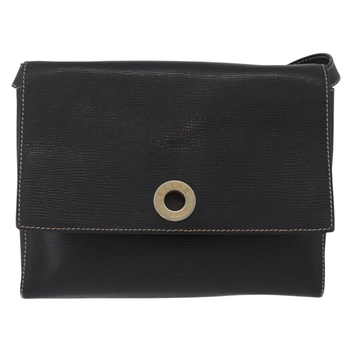 Celine Circle Logo Leather Black Leather Shoulder Bag Bag (Pre-Owned)