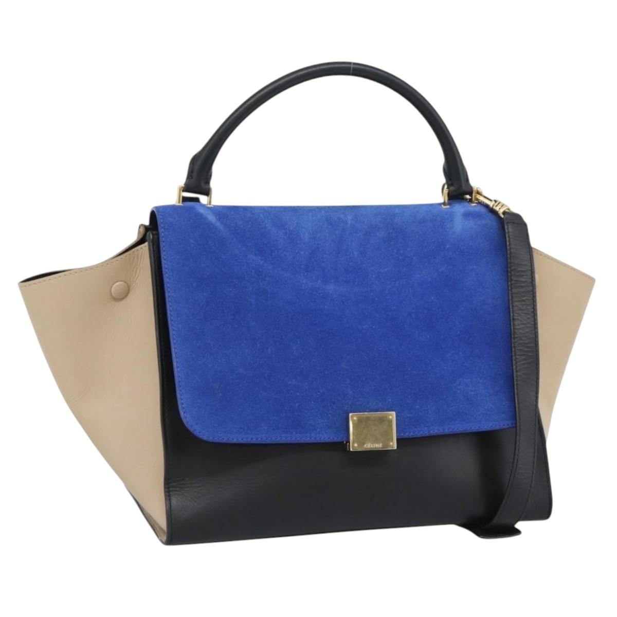 Celine Trapeze Leather With Suede Blue Leather Handbag (Pre-Owned)