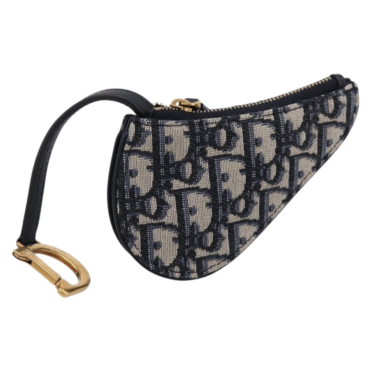 Christian Dior Vintage Saddle Zip Coin Purse Diorissimo Canvas Navy Canvas Clutche & Pouche Bag (Pre-Owned)