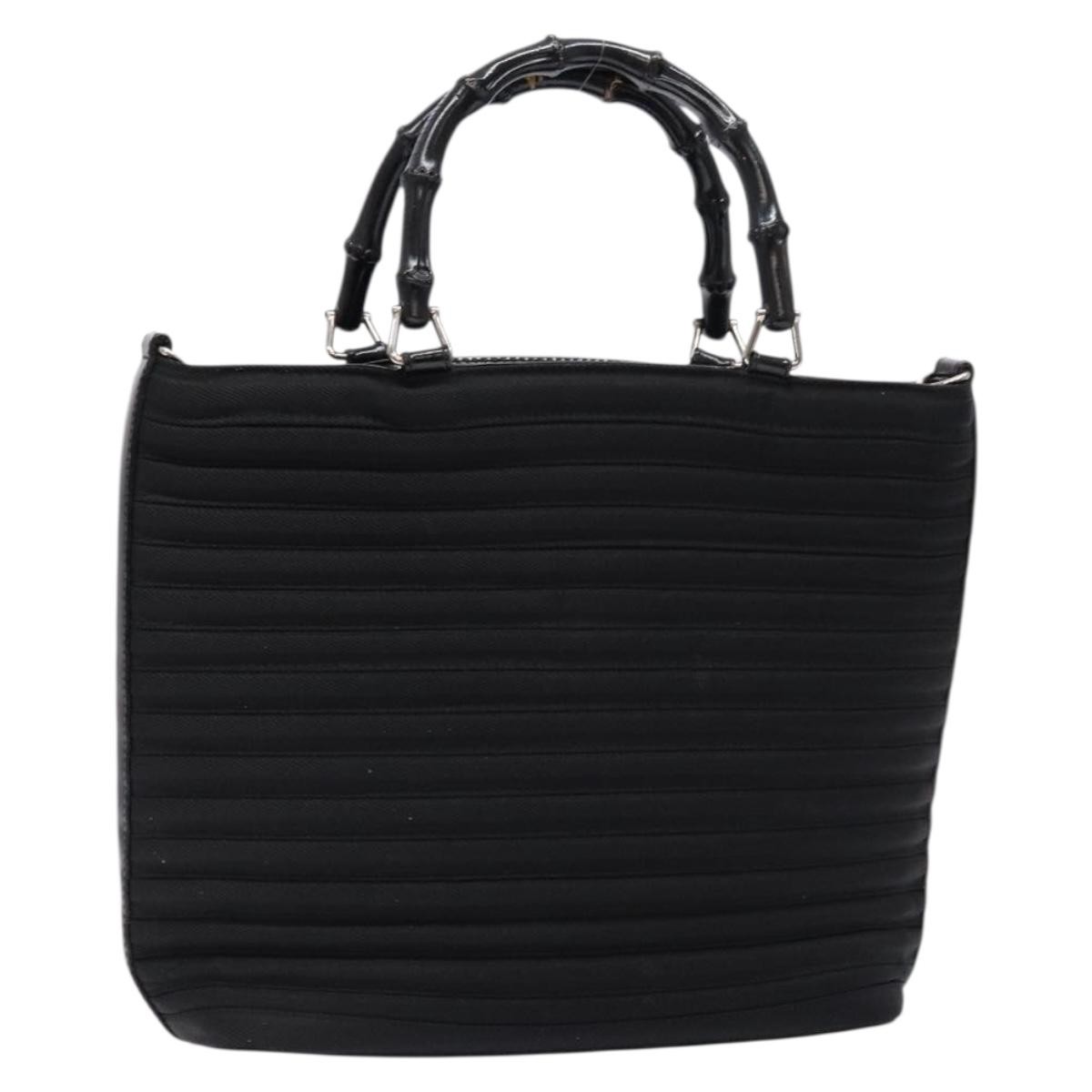 Gucci Vintage Bamboo Handle Gg Nylon Black Nylon Tote Bag Bag (Pre-Owned)