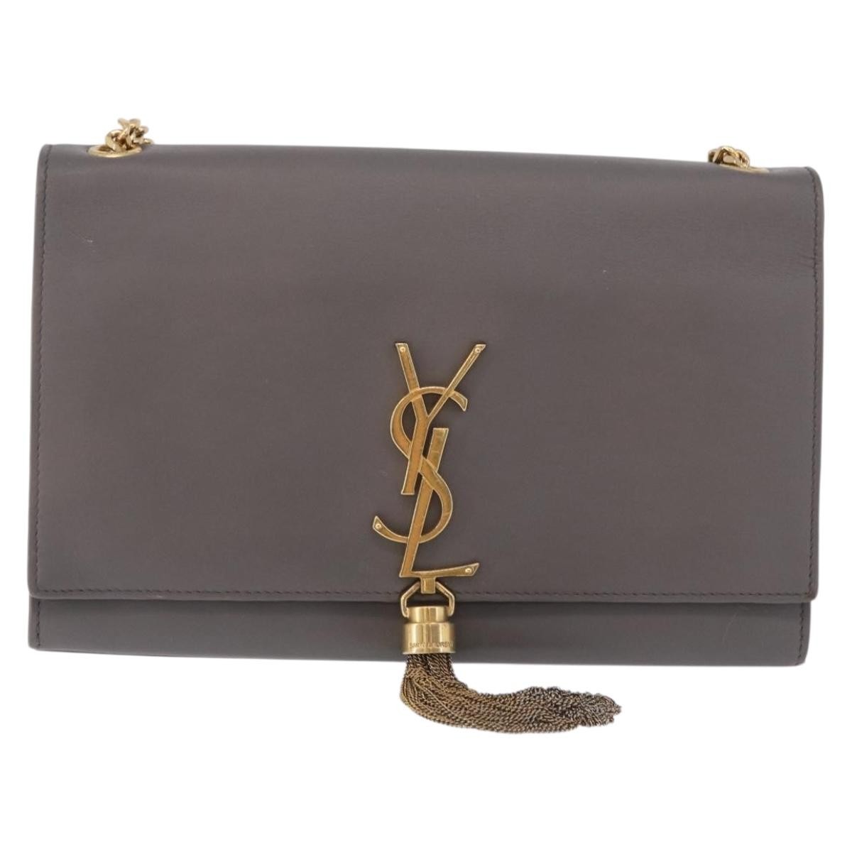 Saint Laurent Classic Monogram Tassel Leather Gray Leather Crossbody Bag Bag (Pre-Owned)