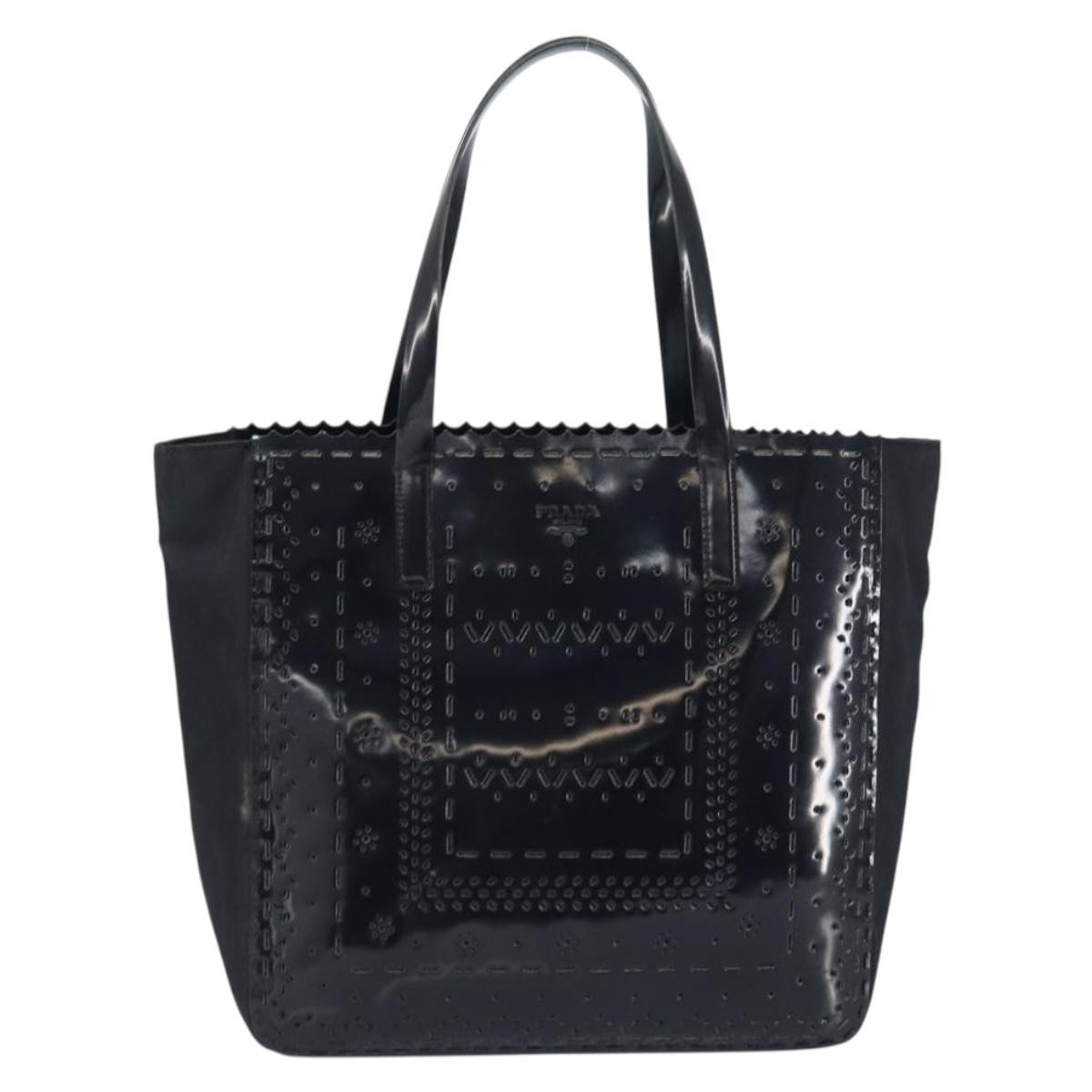 Prada Vintage Tote Tessuto With Leather Black Patent_Leather Tote Bag Bag (Pre-Owned)