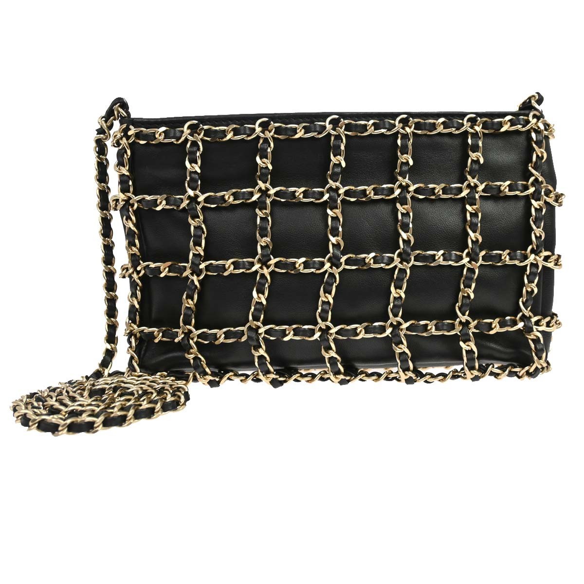 Chanel Chain Frame Lambskin Black Leather Shoulder Bag Bag (Pre-Owned)