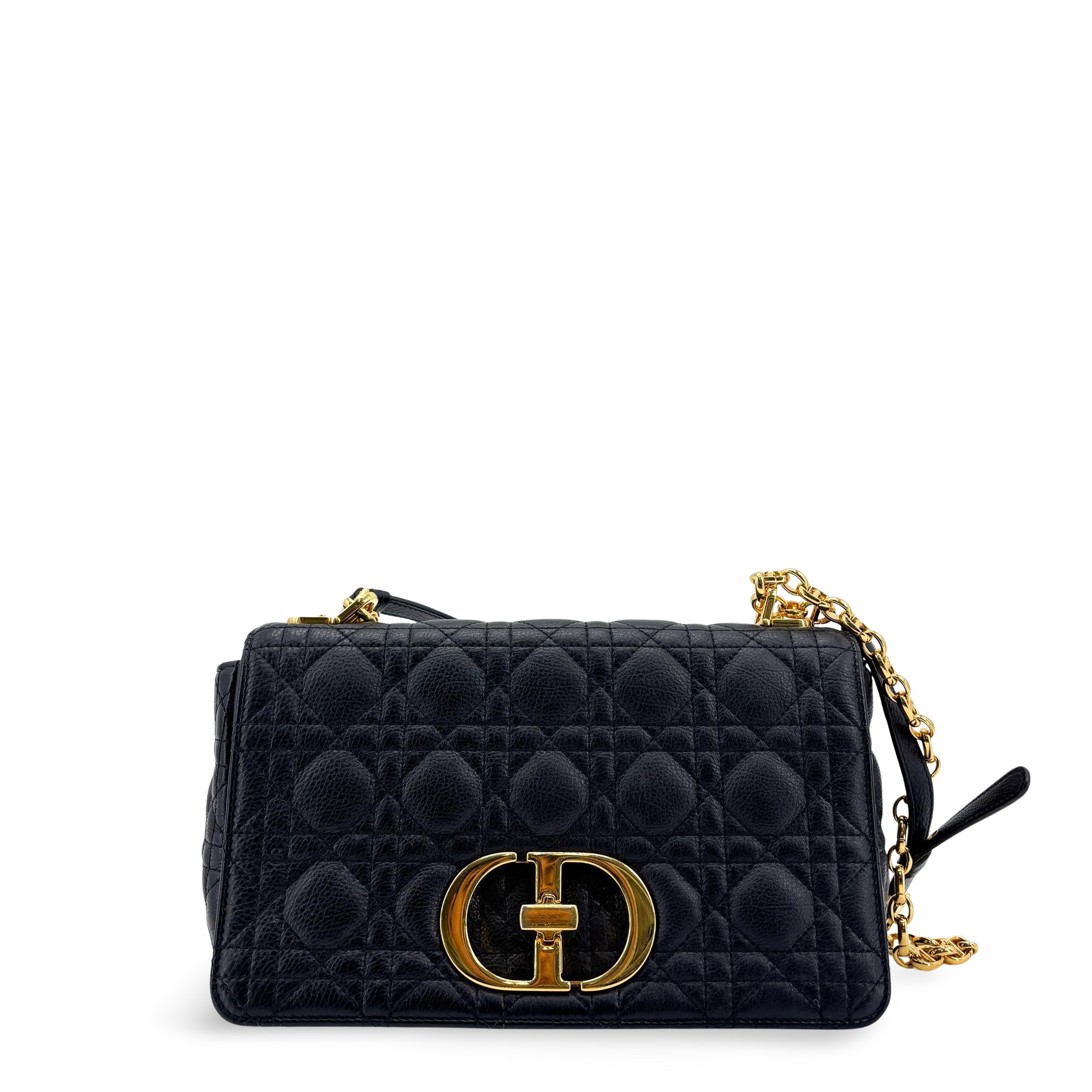 Christian Dior Caro Cannage Quilt Calfskin Black Leather Handbag (Pre-Owned)
