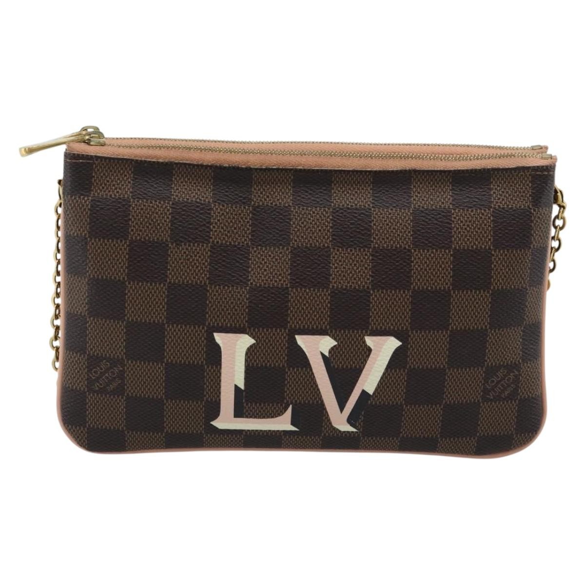 Louis Vuitton Double Zip Pochette Damier Brown Canvas Clutche & Pouche Bag (Pre-Owned)