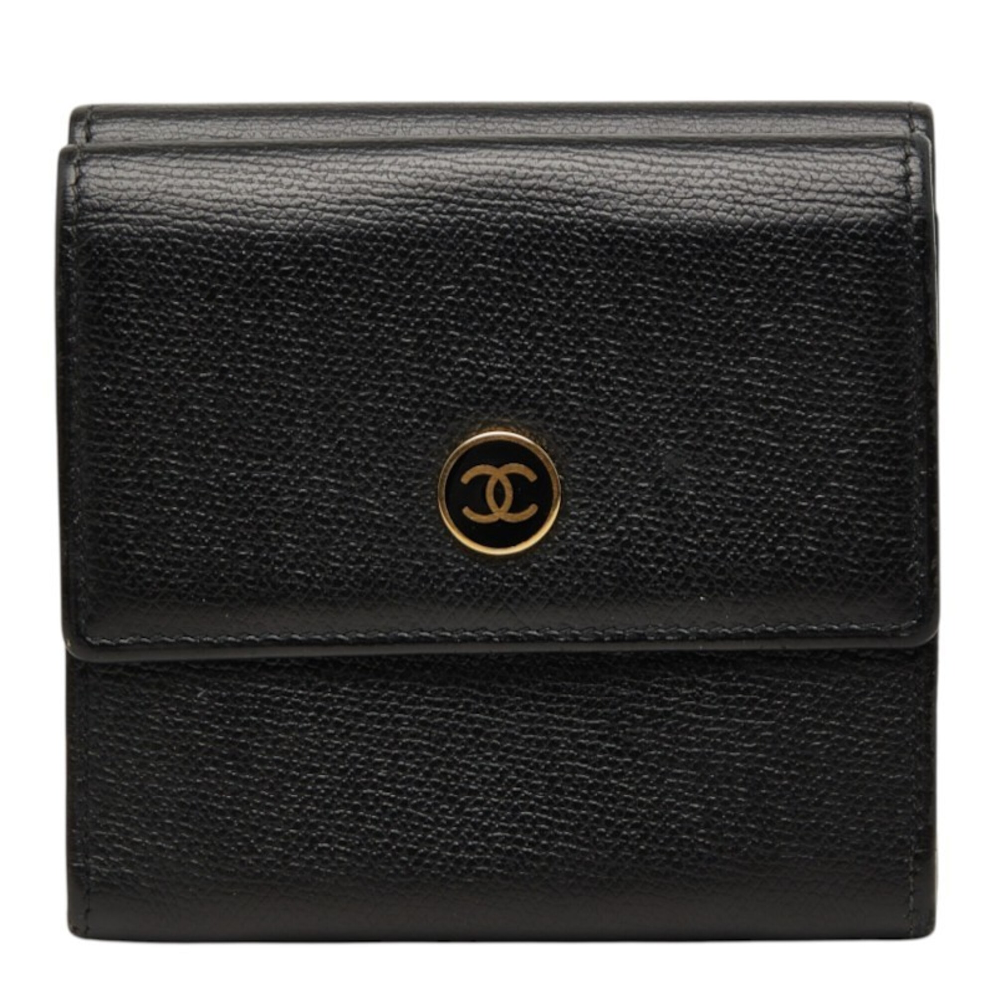 Chanel Cc Button Bi-Fold Leather Black Leather Wallets Accessory (Pre-Owned)