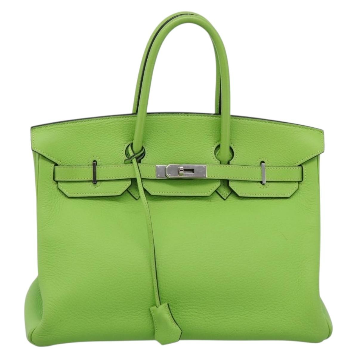 Hermes Birkin Green Clemence With Palladium Hardware Green Leather Handbag (Pre-Owned)