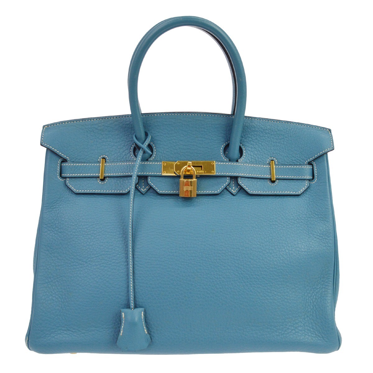 Hermes Birkin Blue Clemence With Gold Hardware Blue Leather Handbag (Pre-Owned)