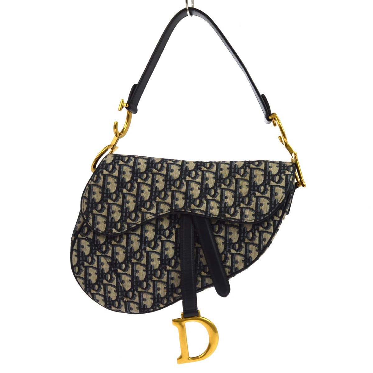 Christian Dior Saddle Oblique Canvas Navy Canvas Handbag (Pre-Owned)