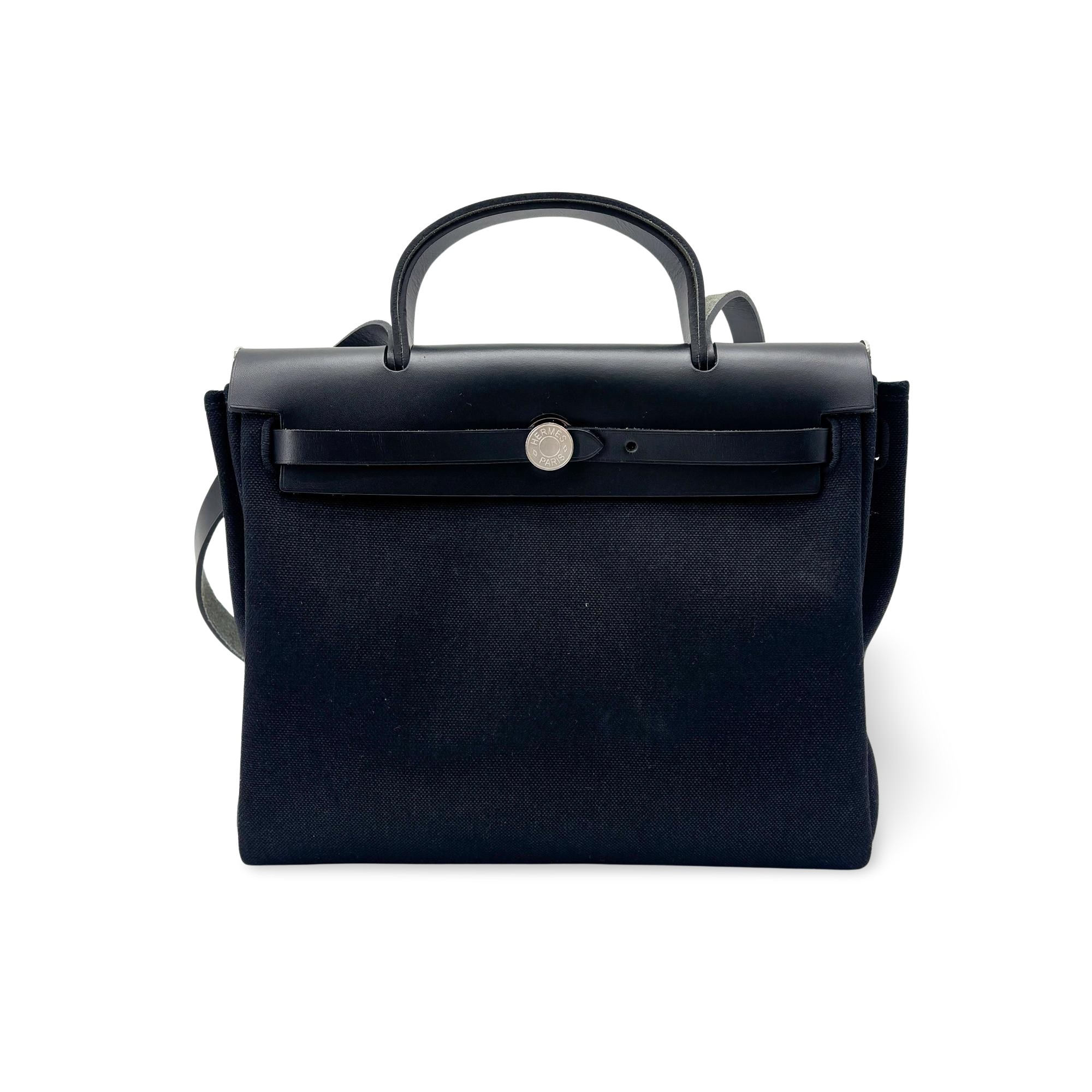 Hermes Herbag Zip Leather And Toile Black Canvas Handbag (Pre-Owned)