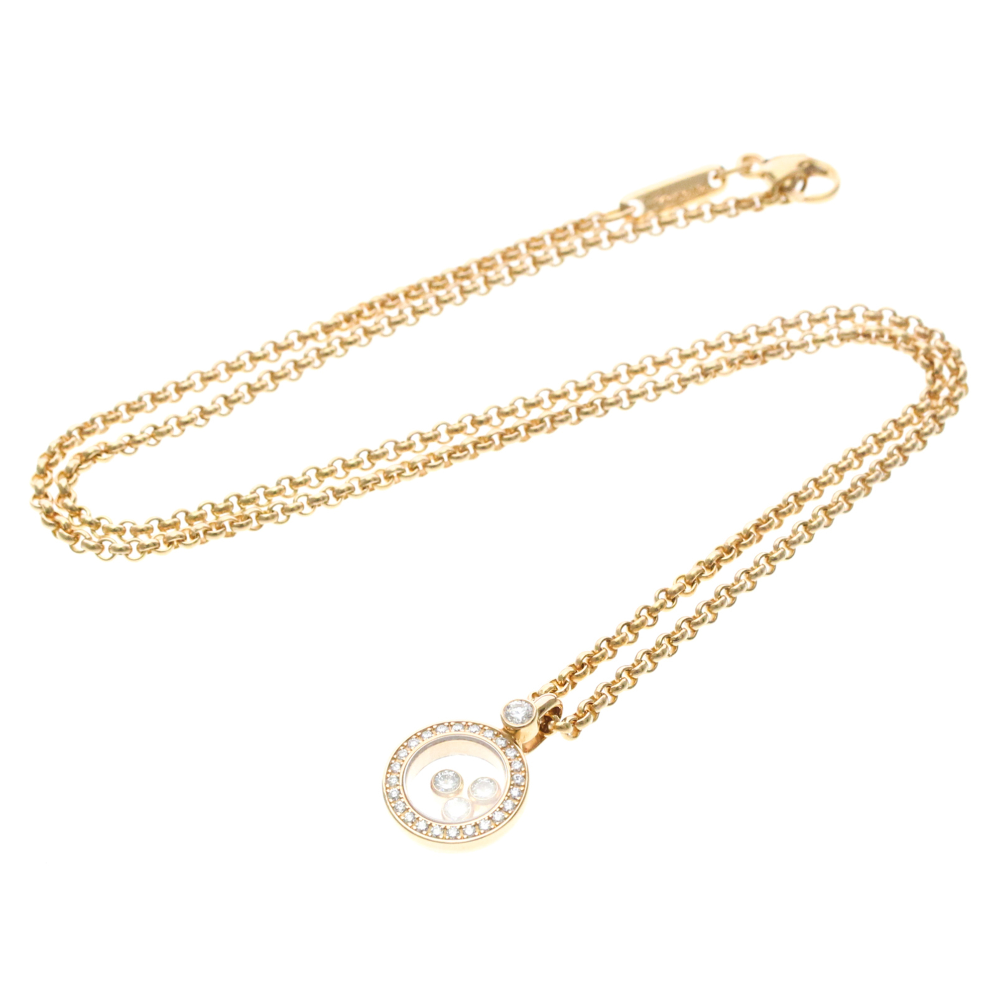 Chopard Happy Diamonds Round Pendant 18K Yellow Gold With Diamonds And 3 Floating Diamonds Gold Pink_Gold Necklace Jewelry (Pre-Owned)