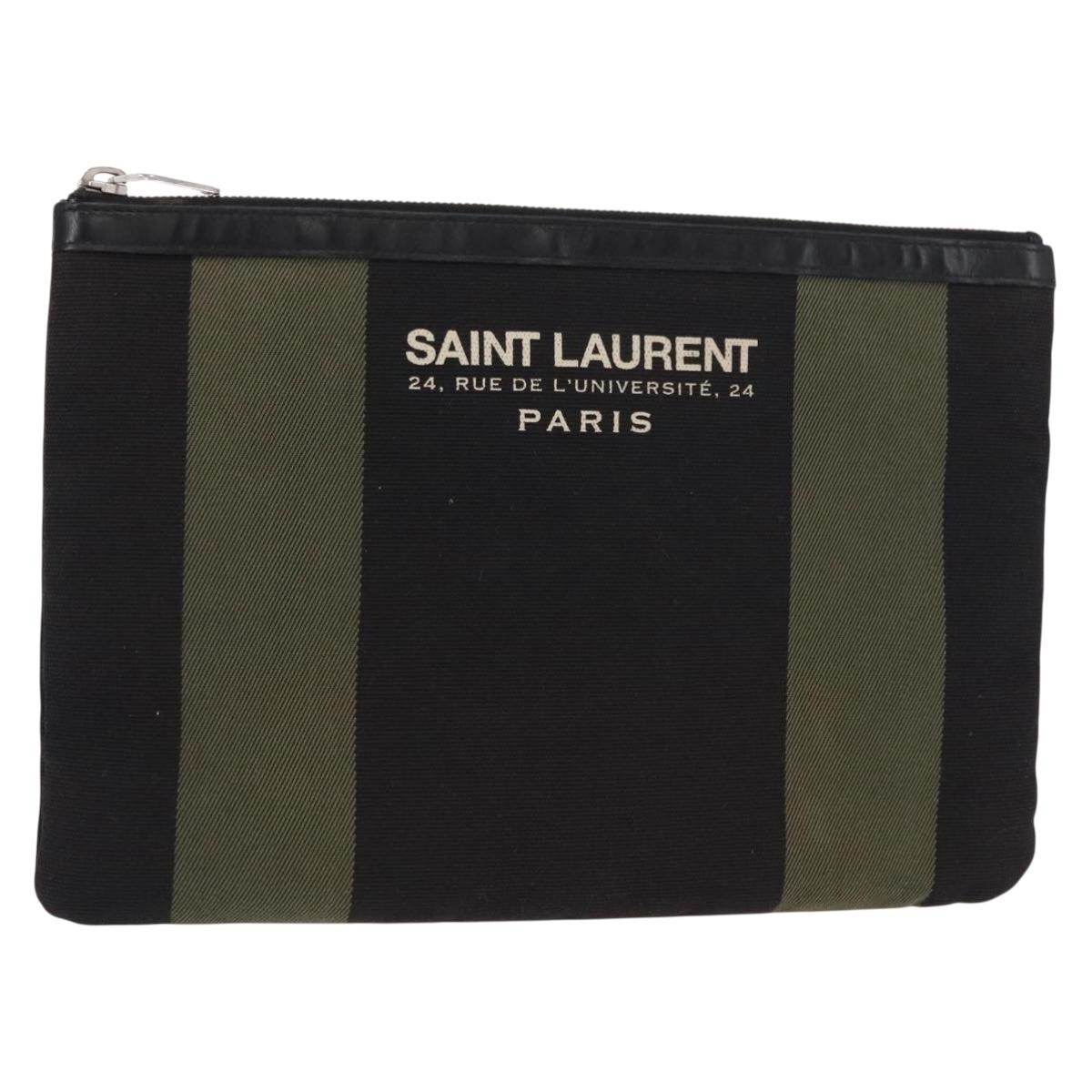 Saint Laurent Beach Zip Canvas Khaki Canvas Clutche & Pouche Bag (Pre-Owned)