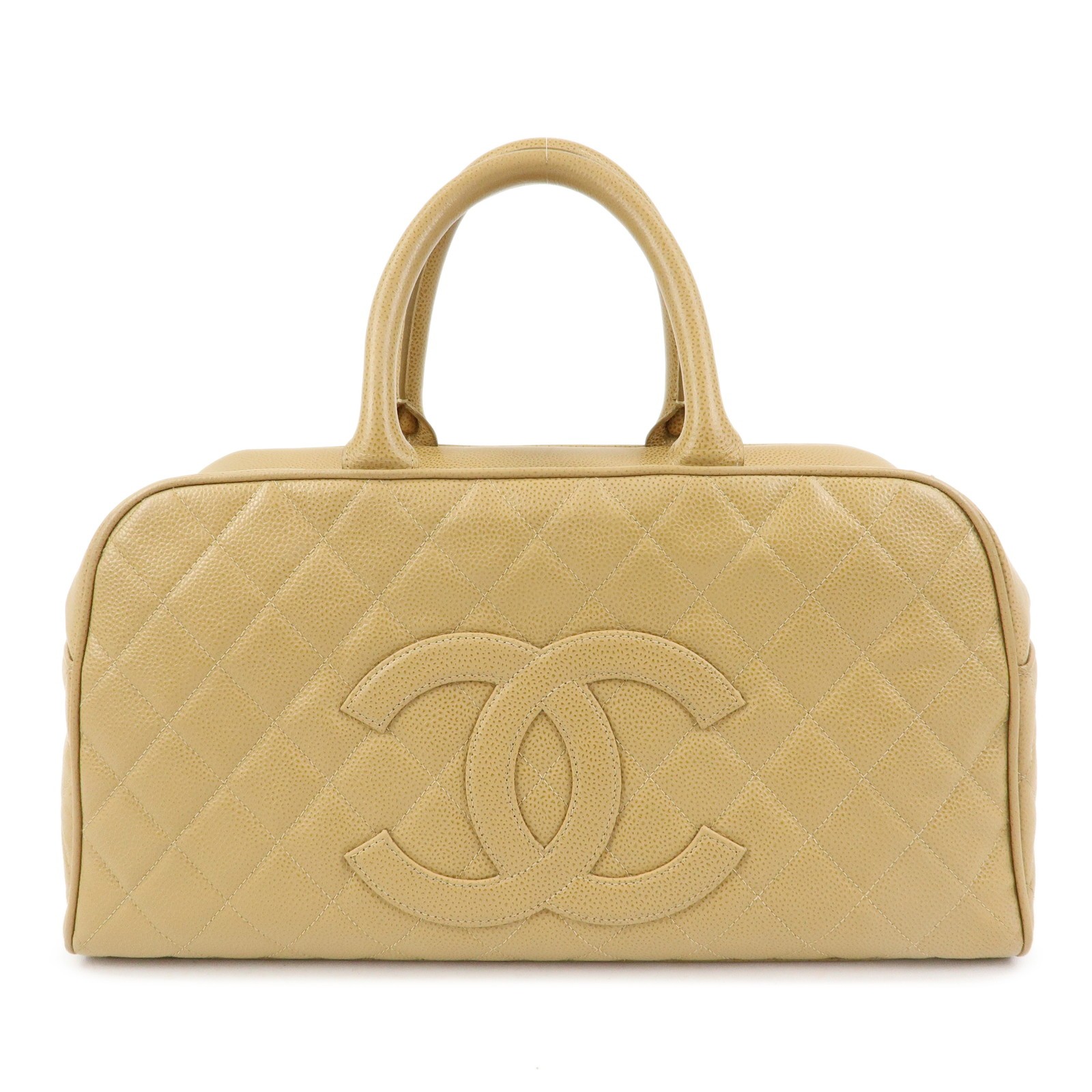 Chanel Timeless Cc Bowler Quilted Caviar Beige Leather Handbag (Pre-Owned)