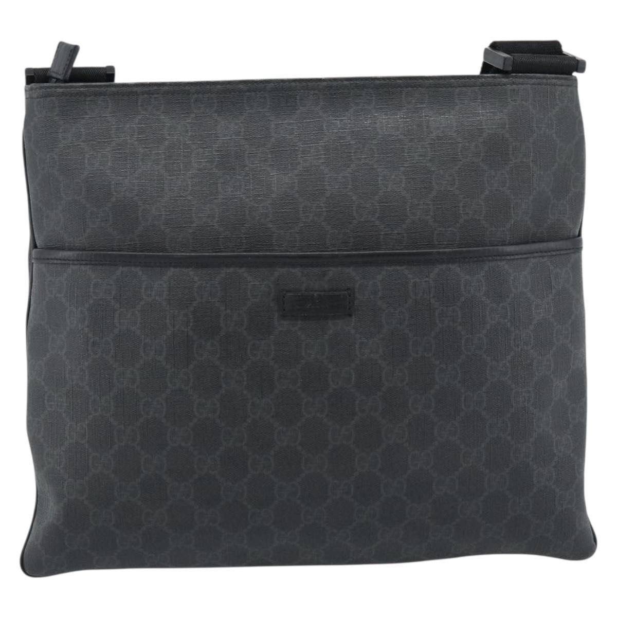 Gucci Vintage Flat Messenger Gg Canvas And Leather Black Canvas Handbag (Pre-Owned)