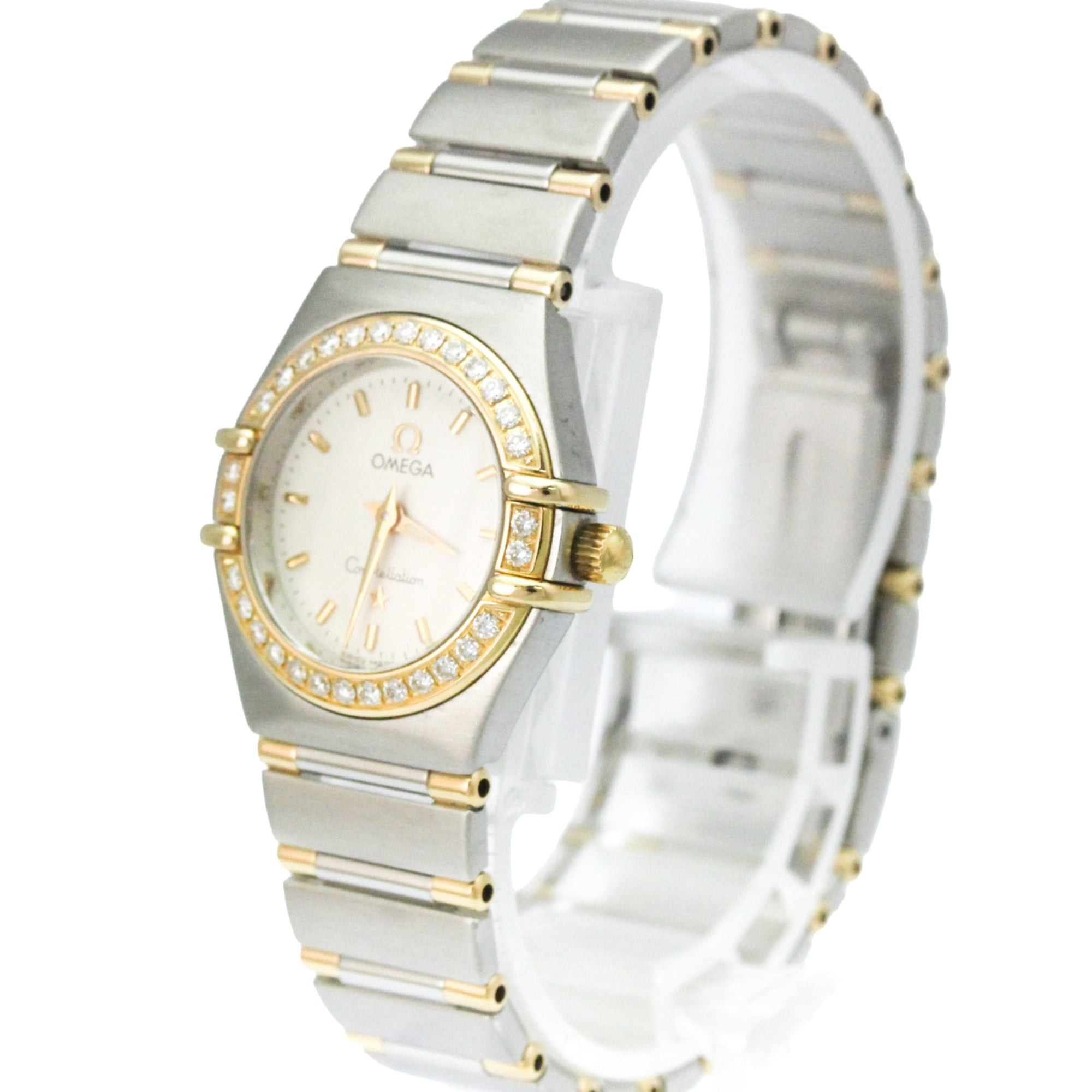 Omega Constellation Quartz Stainless Steel And Yellow Gold With Diamond Bezel And Mother Of Pearl Watch (Pre-Owned)
