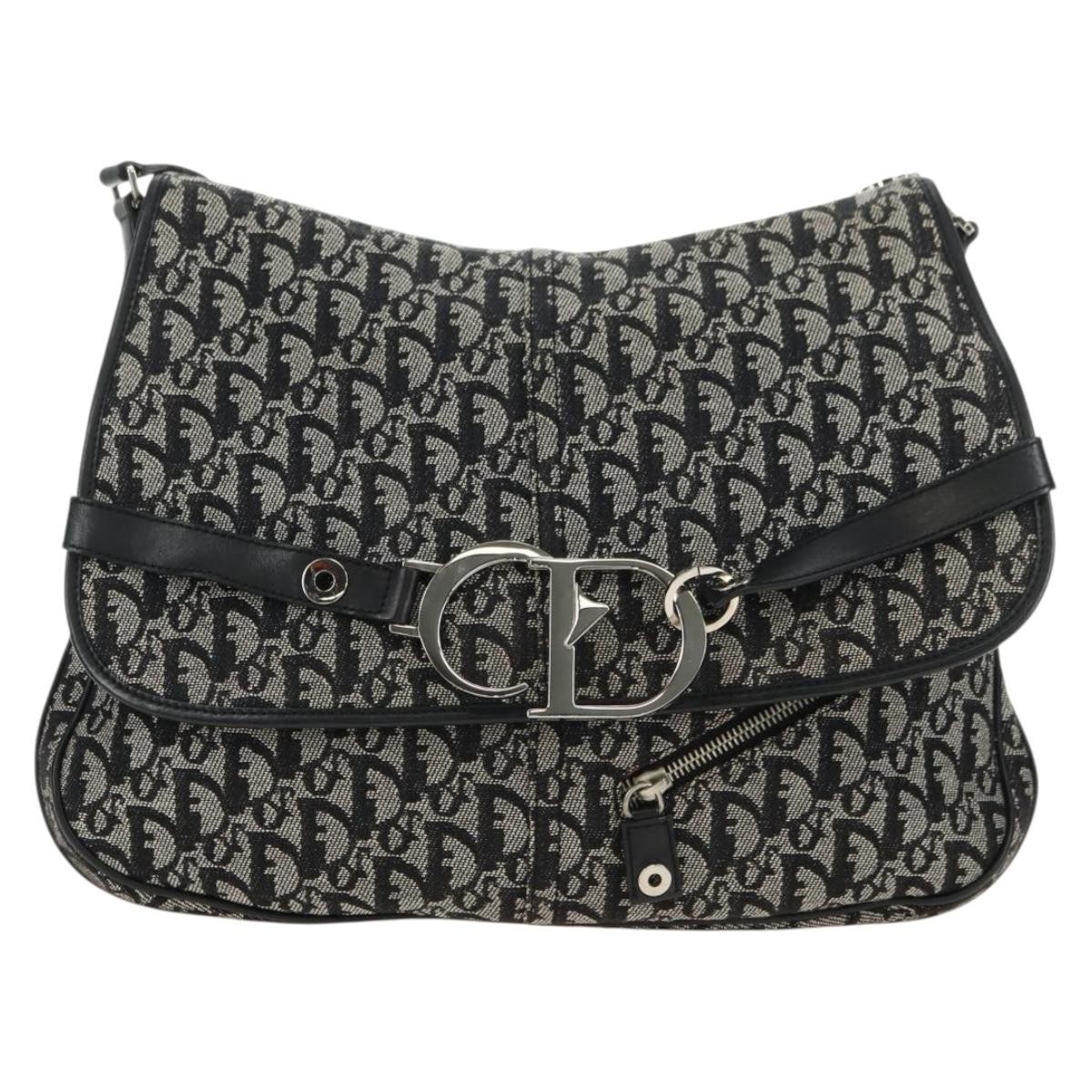 Christian Dior Vintage Cd Flap Messenger Diorissimo Canvas Black Canvas Shoulder Bag Bag (Pre-Owned)