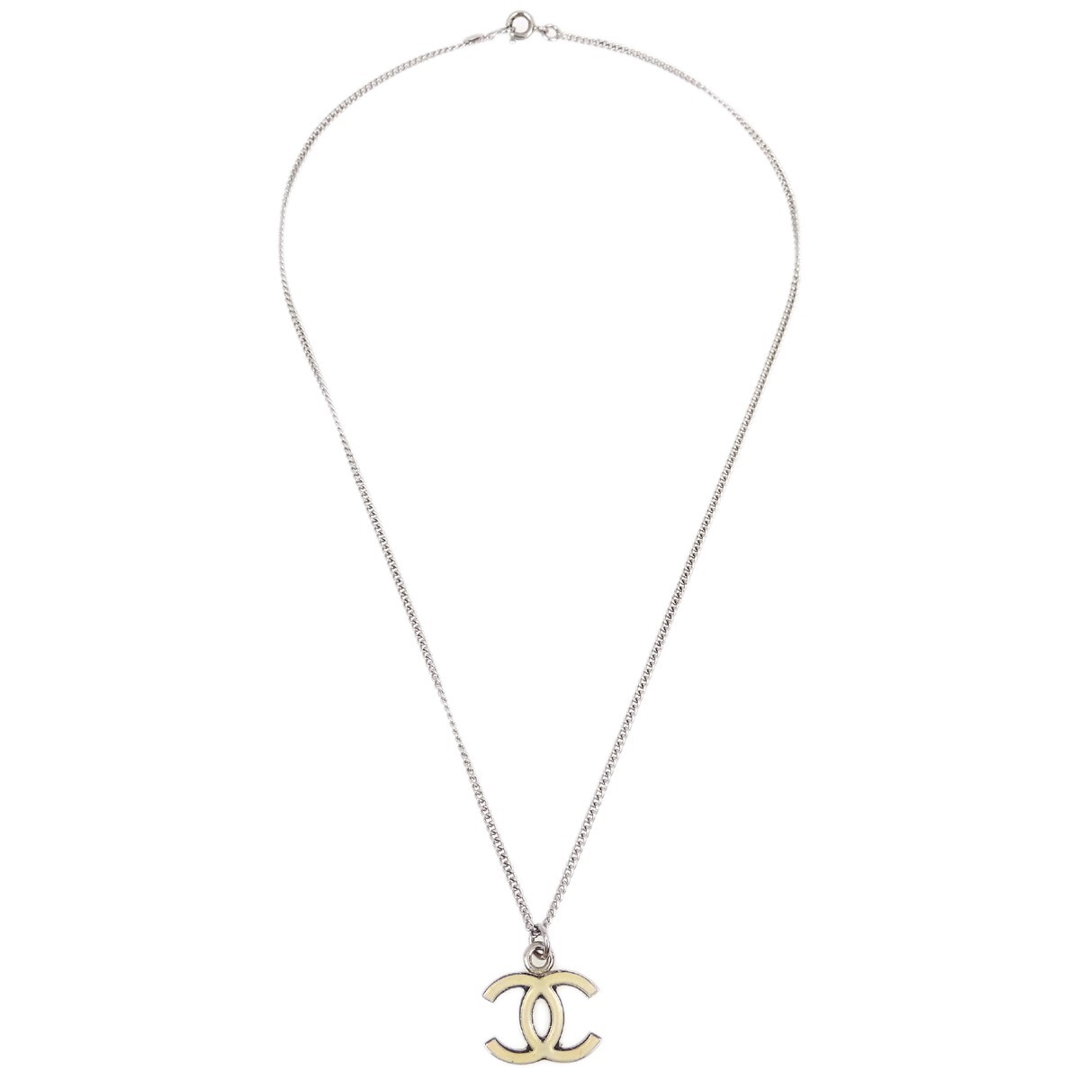 Chanel Cc Logo Pendant Metal Silver Silver_Plated Necklace Jewelry (Pre-Owned)